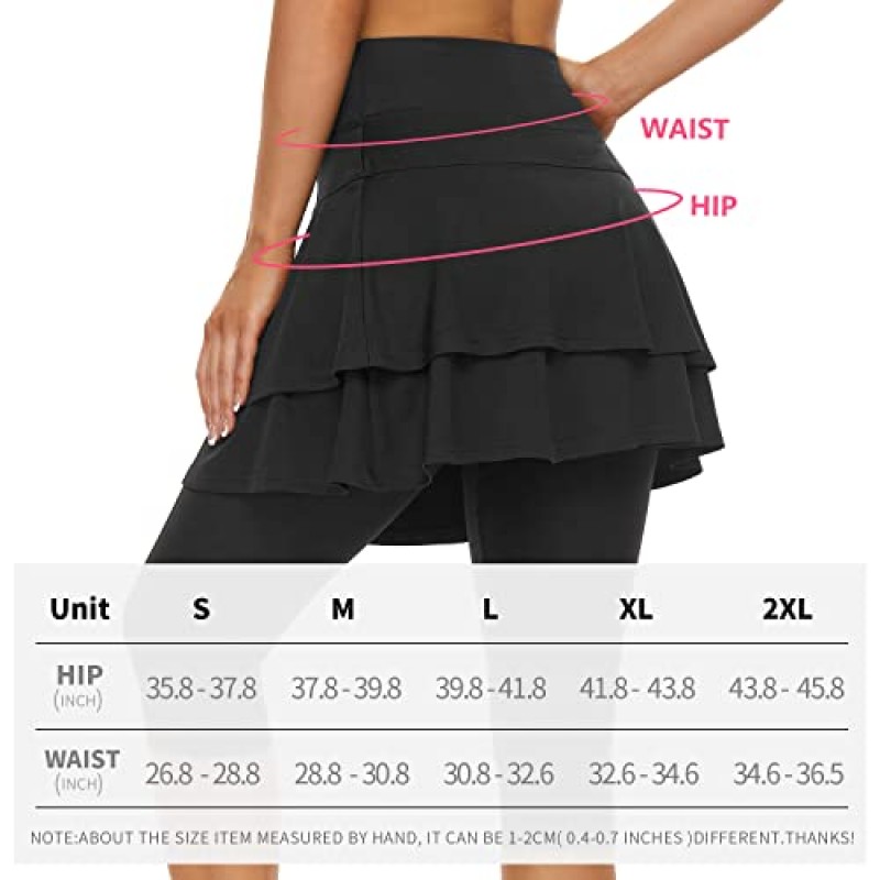 WOWENY 테니스 스커트 레깅스(여성용 포켓 포함) Active Skort Athletic Ruffle Pleated Golf Skapri(스커트 포함)