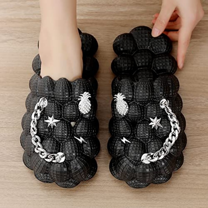 여성과 남성을 위한 버블 슬라이드, 매력이 있는 편안한 경량 DIY 골프 공 슬라이드, 남녀공용 귀여운 마사지 정원 나막신 신발, 실내 및 실외용 두꺼운 밑창 슈퍼 소프트 리치 슬라이드 산단
