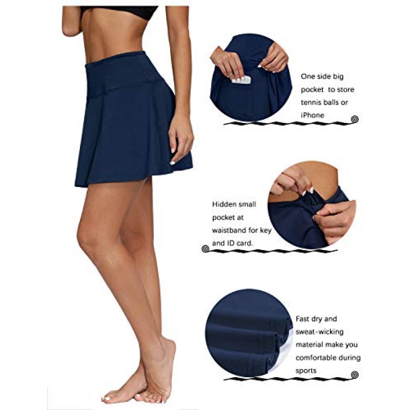 Blevonh 여성용 테니스 Skort 액티브 플리츠 스커트(러닝 골프용 포켓 포함)