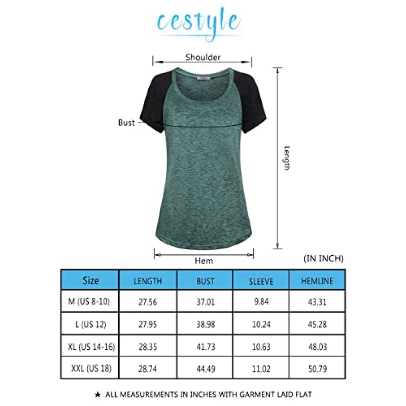 Cestyle Womens 라운드 넥 라글란 반소매 요가 셔츠 운동 튜닉상의