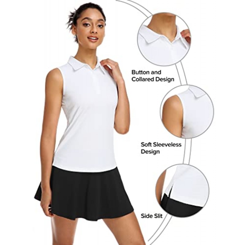 COOrun 여성용 골프 폴로 셔츠 민소매 테니스 탑 50+ 자외선 차단 셔츠 Quick Dry Collared Activewear