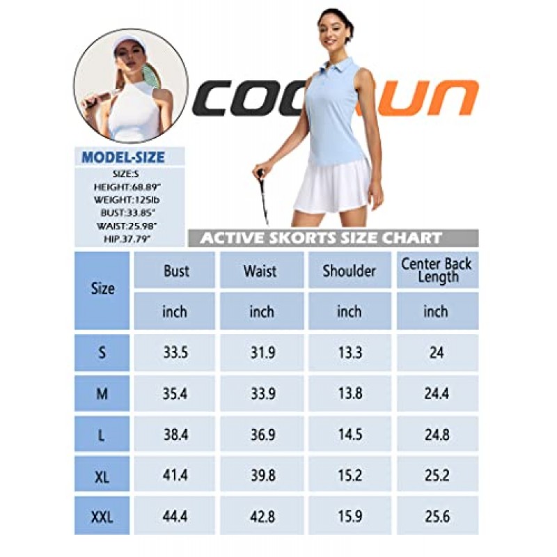 COOrun 여성용 골프 폴로 셔츠 민소매 테니스 탑 50+ 자외선 차단 셔츠 Quick Dry Collared Activewear