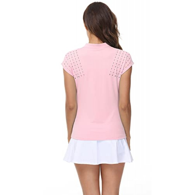 DOTIN Womens 2 팩 골프 폴로 셔츠 반소매 V 넥 칼라 퀵 드라이 테니스 스포츠 셔츠 운동 탑
