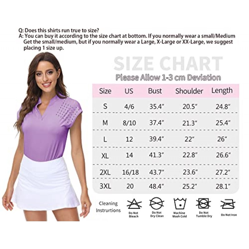 DOTIN Womens 2 팩 골프 폴로 셔츠 반소매 V 넥 칼라 퀵 드라이 테니스 스포츠 셔츠 운동 탑