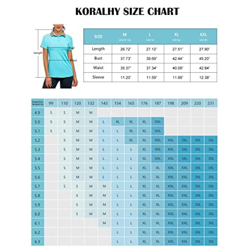 KORALHY UPF50+ 여성용 스포츠 운동 셔츠 골프 탑 격자 무늬 칼라 수분 흡수 운동용 티셔츠 야외