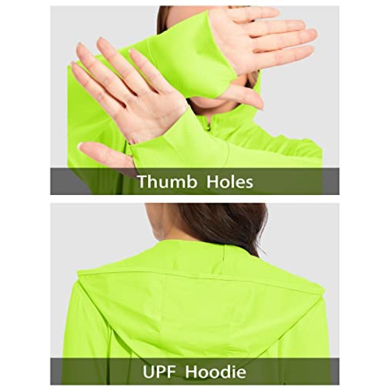 MAGCOMSEN 여성 자켓 경량 UPF 50+ 자외선 차단 셔츠 까마귀 하이킹 러닝 운동 자켓 엄지 구멍 4 포켓