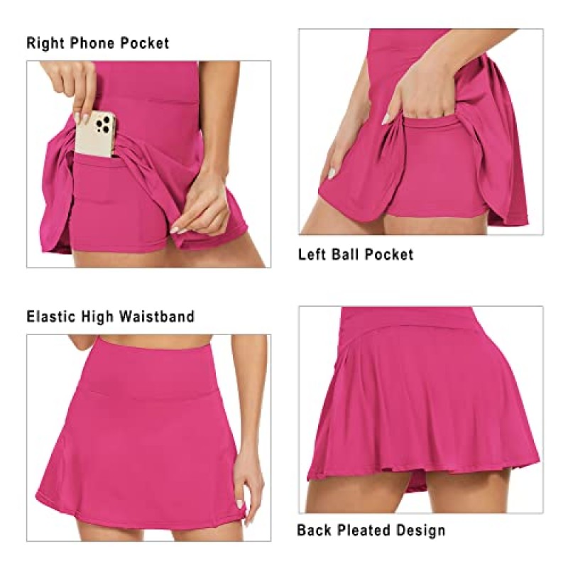 Zando 테니스 스커트 여성용 포켓 하이 웨이스트 골프 스커트 미니 스커트 Pleated Athletic Skorts 스커트 여성용