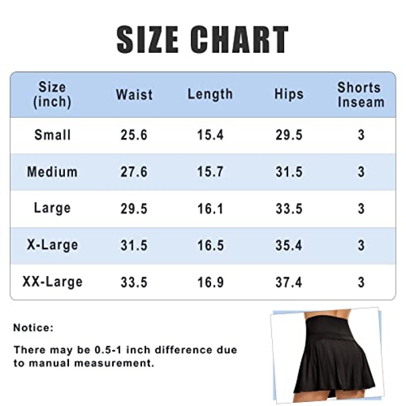 Zando 테니스 스커트 여성용 포켓 하이 웨이스트 골프 스커트 미니 스커트 Pleated Athletic Skorts 스커트 여성용