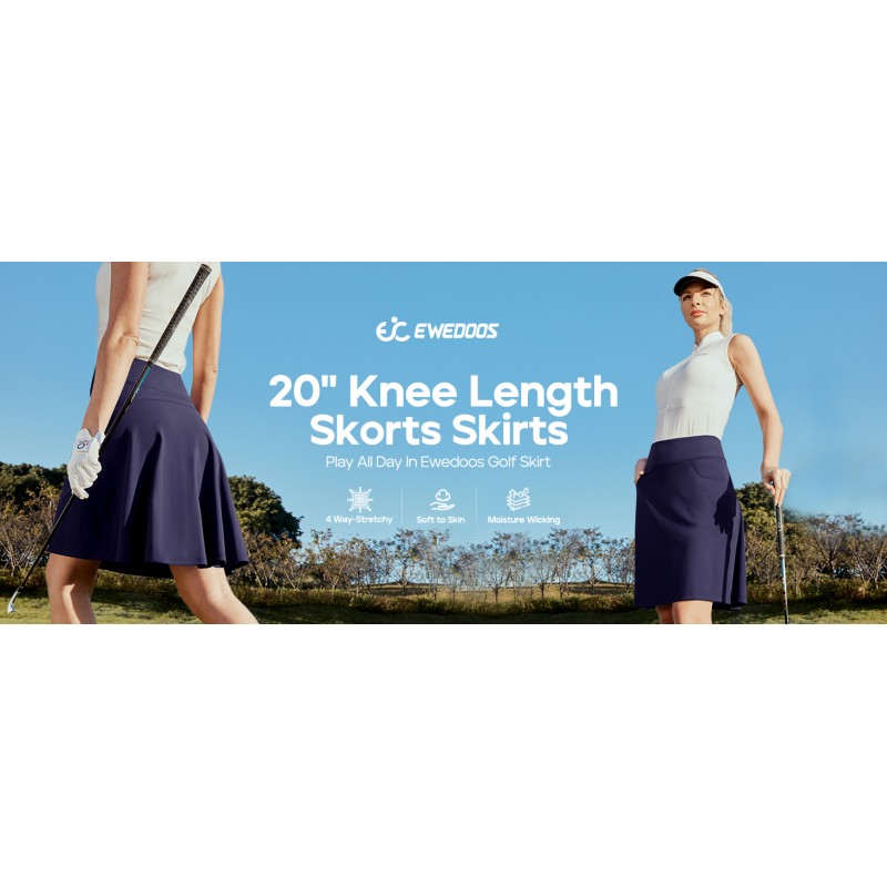 Ewedoos Skort 골프 스커트 여성용 포켓 무릎 길이 Skorts 하이 웨이스트 20 