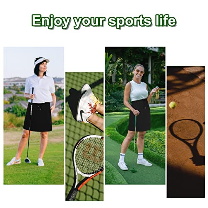 포켓이 있는 여성용 테니스 스커트 Athletic Skort Stretchy 무릎 길이 골프 하이 웨스트 스커트 Drawstring Shorts