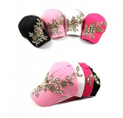 Gudessly Bling 여성 야구 모자 꽃 Snapback 라인 석 태양 모자 조정 가능한 데님 청바지 모자