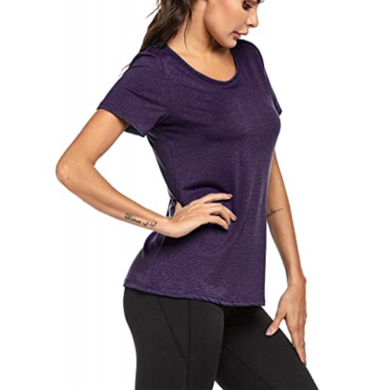 ADOME 운동 셔츠 여성용 반팔 수분 흡수 운동 탑 골프 요가 러닝 티셔츠 체육관 Activewear