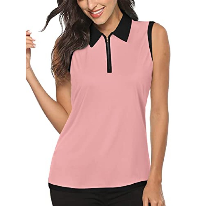 LASLULU 여성용 민소매 골프 폴로 셔츠(지퍼 포함) 빠른 건조 운동 스포츠 탱크 탑(여성용)