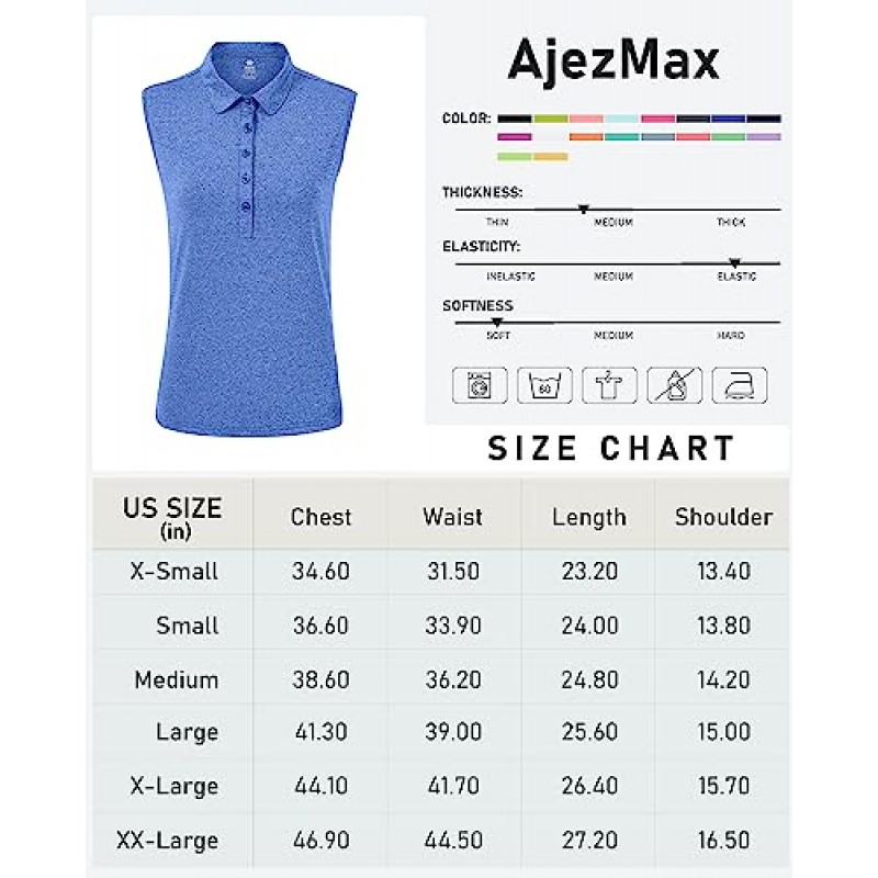 AjezMax 여성용 골프 폴로 셔츠 민소매 테니스 셔츠 빠른 건조 스포츠 운동 탱크 탑