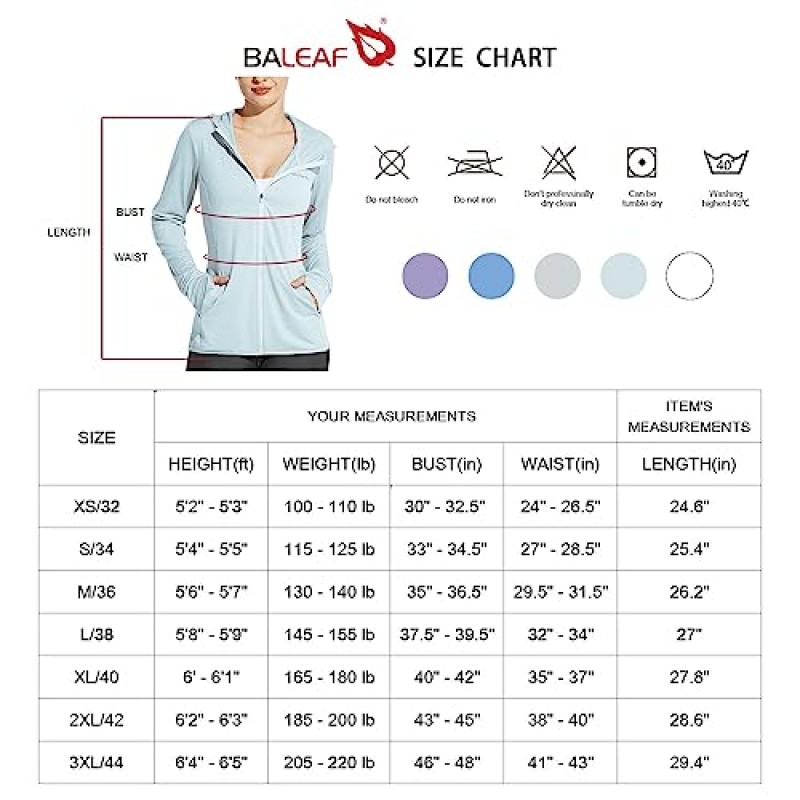 BALEAF 여성용 UPF 50+ 자외선 차단 재킷 포켓이 있는 후드 냉각 셔츠 하이킹 야외 성능