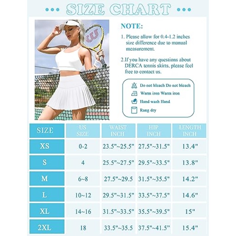 DERCA 플리츠 테니스 스커트 여성용 포켓 반바지 운동용 골프 스커트 운동 스포츠 액티브웨어 Skort