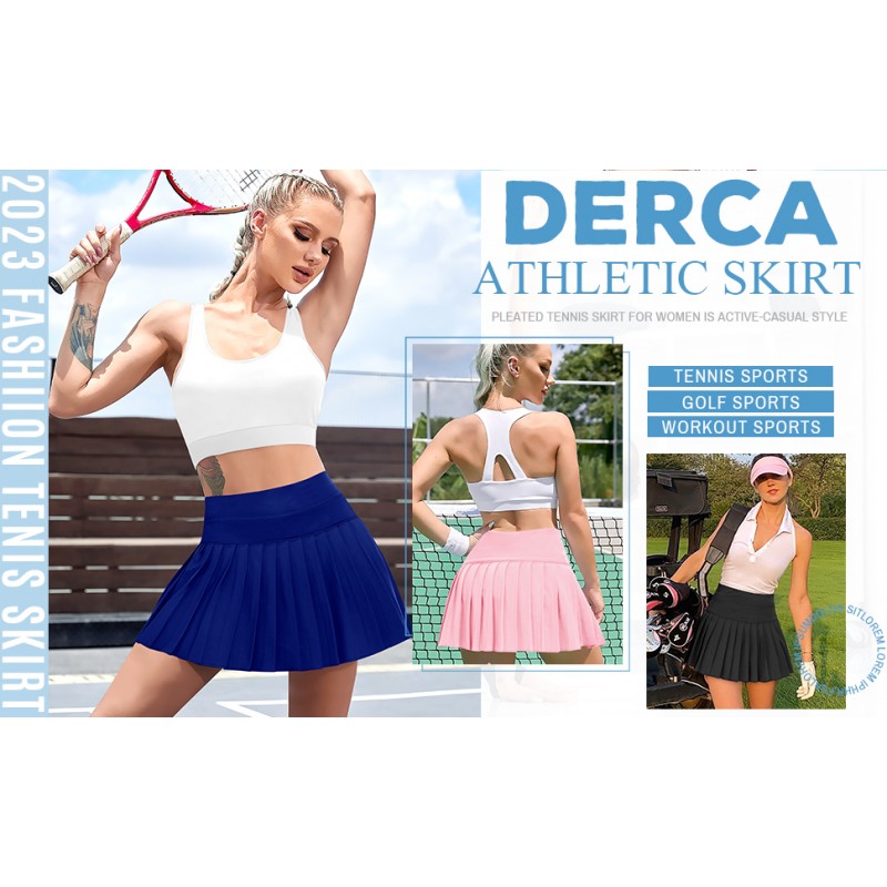 DERCA 플리츠 테니스 스커트 여성용 포켓 반바지 운동용 골프 스커트 운동 스포츠 액티브웨어 Skort