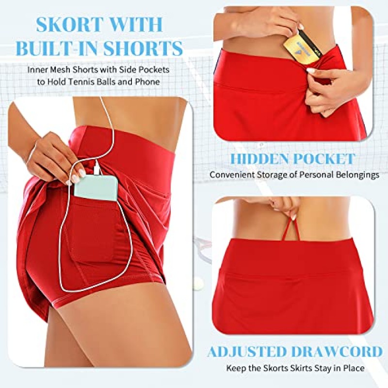 여성용 하이 웨이스트 테니스 스커트 포켓이 있는 스커트 반바지 운동용 골프 러닝 스커트 운동 액티브웨어