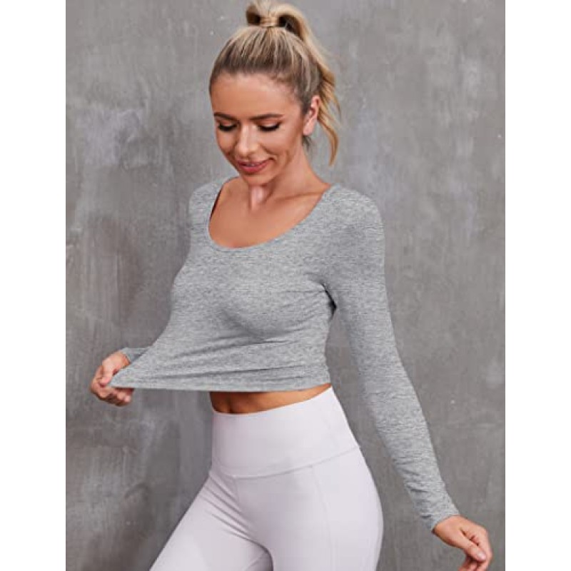 Chioni.od 여성 운동용 긴 소매 셔츠 요가 자르기 탑 십대 소녀를위한 캐주얼 섹시한 T 셔츠