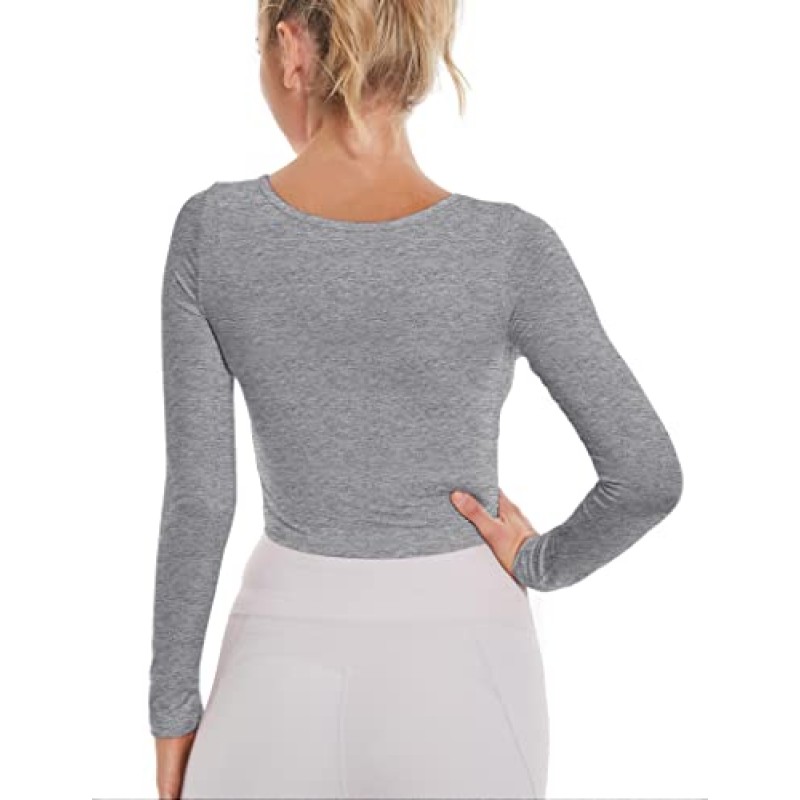 Chioni.od 여성 운동용 긴 소매 셔츠 요가 자르기 탑 십대 소녀를위한 캐주얼 섹시한 T 셔츠