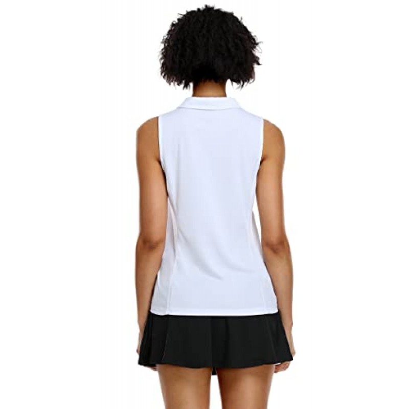 COOrun 여성용 골프 폴로 셔츠 민소매 속건성 테니스 티셔츠 칼라 탱크 탑이있는 경량 V 넥