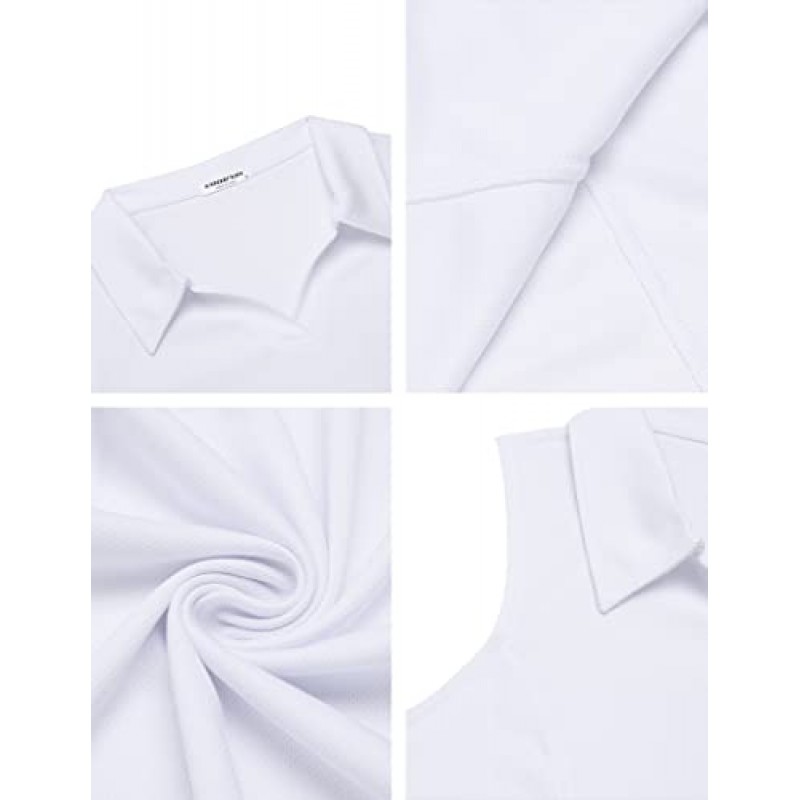 COOrun 여성용 골프 폴로 셔츠 민소매 속건성 테니스 티셔츠 칼라 탱크 탑이있는 경량 V 넥