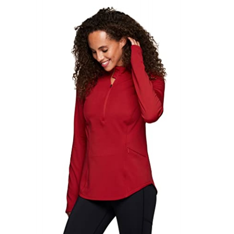 RBX 액티브 여성용 경량 모크 넥 플리스 안감 지퍼 풀오버 ​​애슬레틱 러닝 셔츠