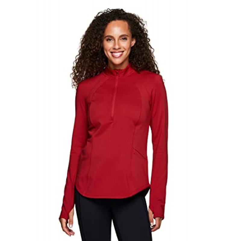RBX 액티브 여성용 경량 모크 넥 플리스 안감 지퍼 풀오버 ​​애슬레틱 러닝 셔츠