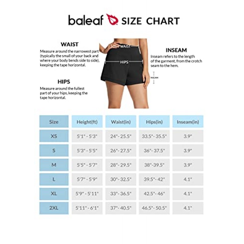 BALEAF 여성용 하이킹 운동용 반바지 퀵 드라이 A 라인 하이 웨이스트 캐주얼 요가 활성 운동 주머니가 있는 러닝 반바지