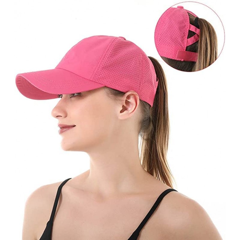 여자 포니테일 모자 야구 모자, 조정 가능한 크리스 크로스 야구 모자 하이 롤빵 남여 빠른 건조 트럭 모자