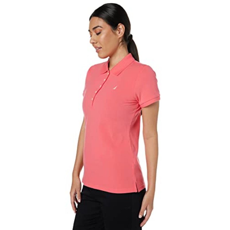 Nautica 여성용 5버튼 반소매 코튼 폴로 셔츠