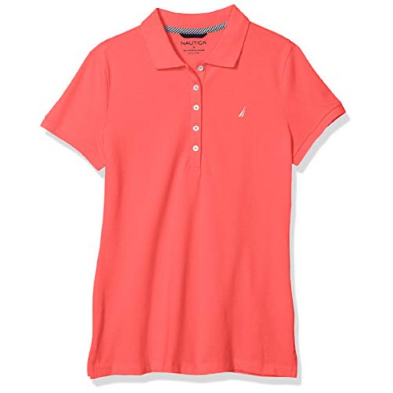 Nautica 여성용 5버튼 반소매 코튼 폴로 셔츠