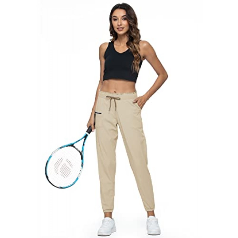 Haowind 조깅하는 여성용 포켓 신축성있는 허리 운동 스포츠 체육관 바지 편안한 라운지 요가 러닝 바지