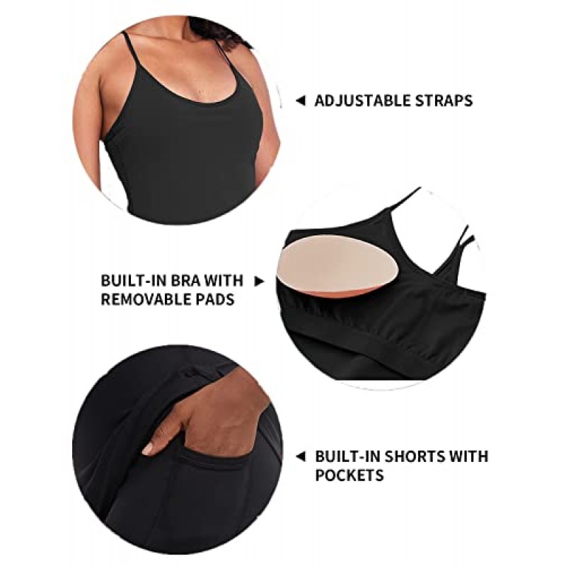 브래지어와 반바지가 내장된 여성용 테니스 드레스, 민소매 운동 운동 포켓이 있는 골프 운동 드레스