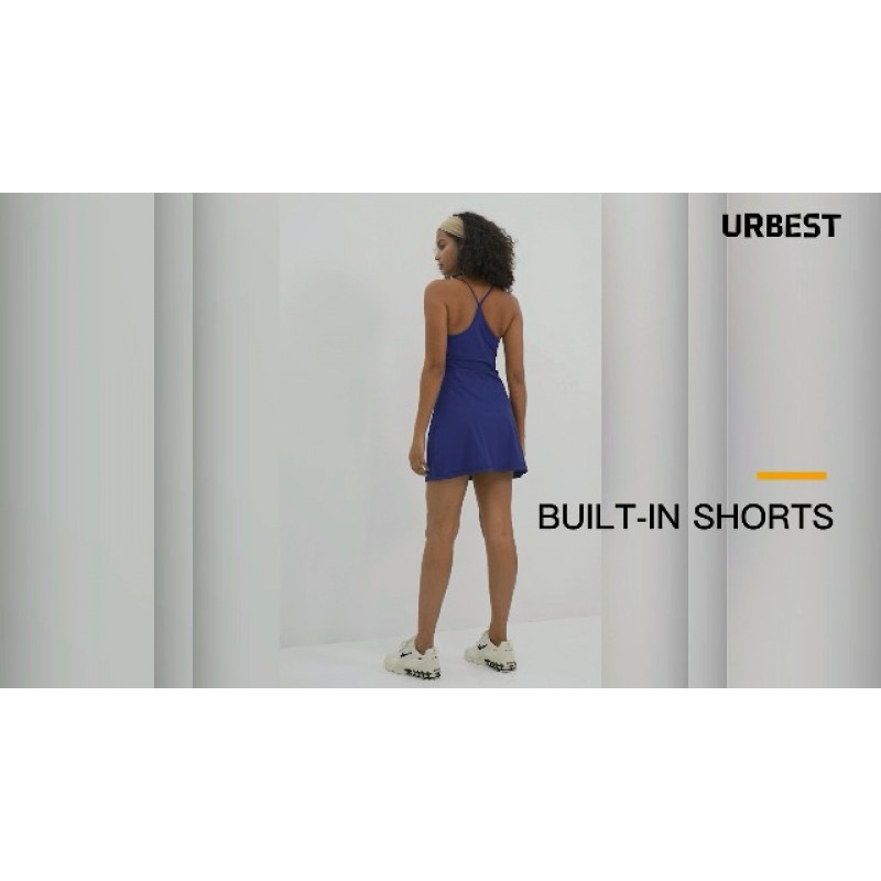 브래지어와 반바지가 내장된 여성용 테니스 드레스, 민소매 운동 운동 포켓이 있는 골프 운동 드레스