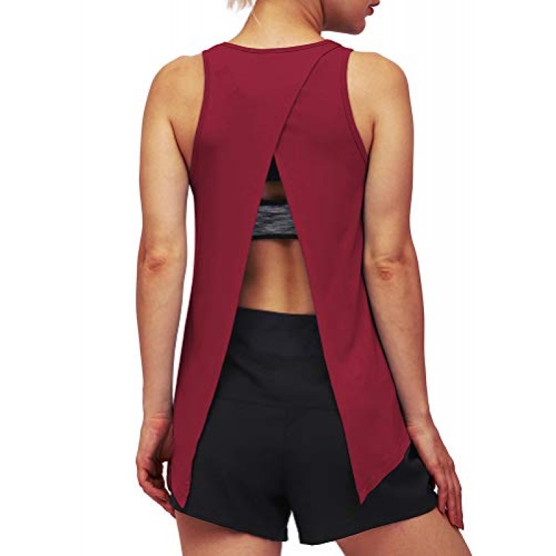 Mippo 오픈 백 운동 탑 여성용 등이없는 셔츠 타이 백 탱크 탑