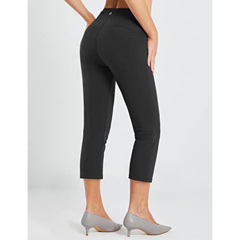 BALEAF 카프리 바지 여성용 캐주얼 여름 요가 드레스 카프리 작업 Jeggings 운동용 골프 자르기 바지 포켓 포함