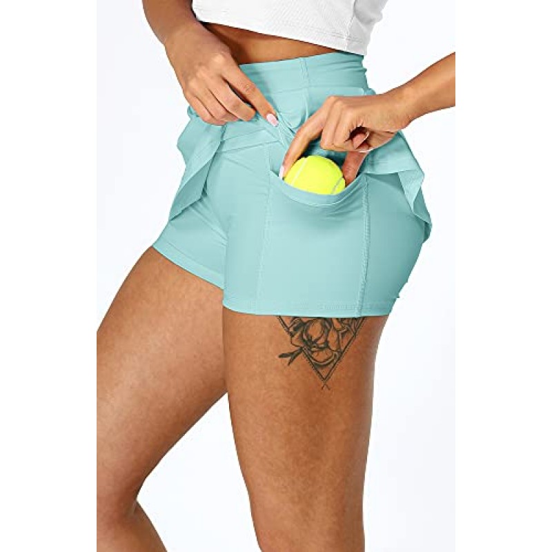 Icyzone 여성용 운동용 테니스 스커트 포켓 반바지, 운동 러닝 골프 스커트