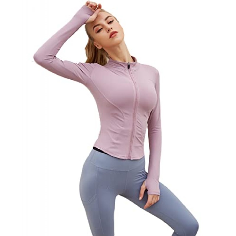 GRAJTCIN 여성용 경량 운동 자른 운동 자켓 여성용 지퍼 업 러닝 자켓 슬림 피트 체육관 요가 탑
