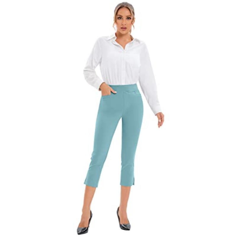 KOJOOIN 여성용 골프 바지 비즈니스 캐주얼 카프리 스트레치 경량 퀵 드라이 카프리 워크 요가 드레스 바지 포켓 포함