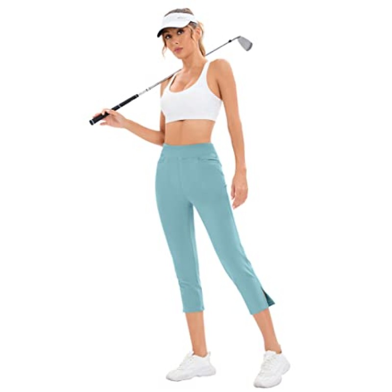 KOJOOIN 여성용 골프 바지 비즈니스 캐주얼 카프리 스트레치 경량 퀵 드라이 카프리 워크 요가 드레스 바지 포켓 포함