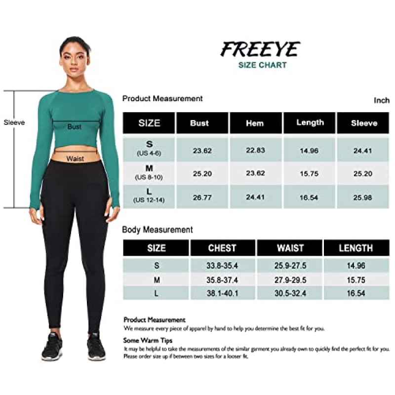 FREEYE Womens Seamless 긴 소매 운동 자르기 탑(엄지 구멍 포함) 요가 체육관 운동용 자른 셔츠