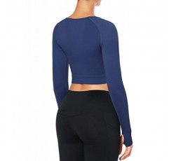 FREEYE Womens Seamless 긴 소매 운동 자르기 탑(엄지 구멍 포함) 요가 체육관 운동용 자른 셔츠