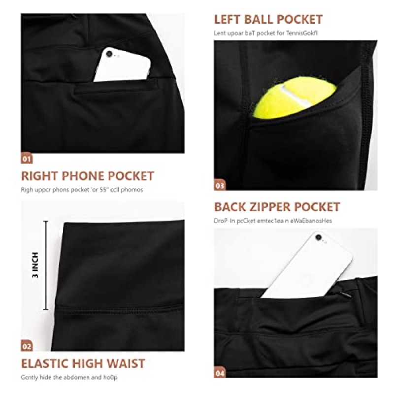 여성용 운동용 테니스 스커트(포켓 포함) 골프 내장 Skorts 스커트(스포츠 러닝 훈련용 여성용)