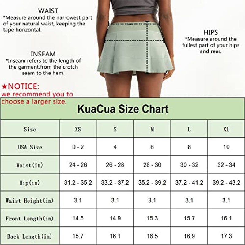 KuaCua 여성용 Pleated 테니스 스커트 하이 웨이스트 골프 운동 Skorts with Shorts 3 포켓 러닝 운동 스포츠 스커트