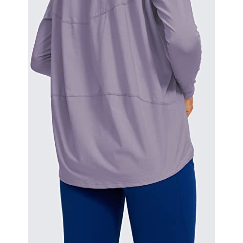 CRZ 요가 여성용 긴 소매 운동 셔츠 루즈 피트-피마 코튼 요가 셔츠 캐주얼 가을 탑 셔츠