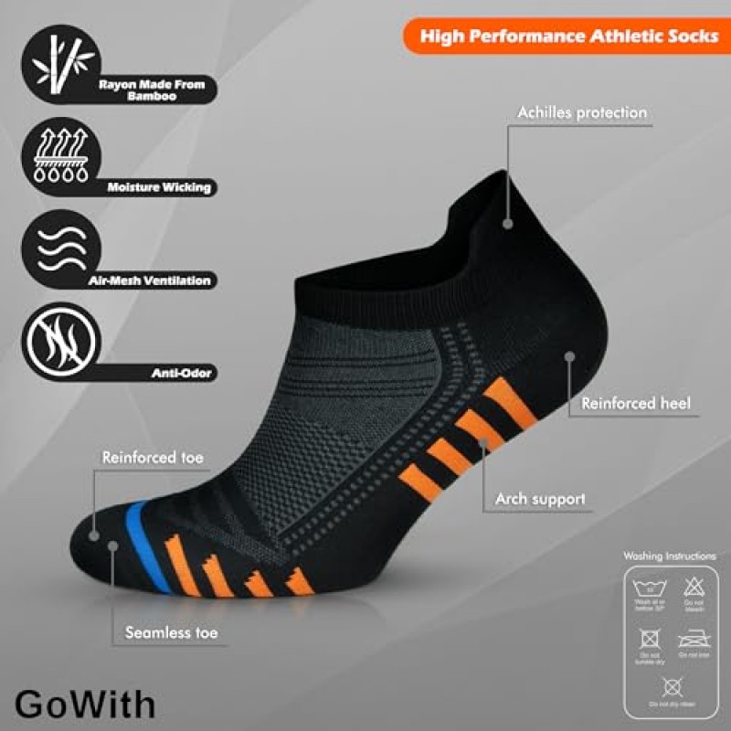 GoWith 얇은 남녀공용 런닝양말, 대나무로 만든 레이온 경량 제로쿠션양말, 스트라이프 로우컷 골프양말