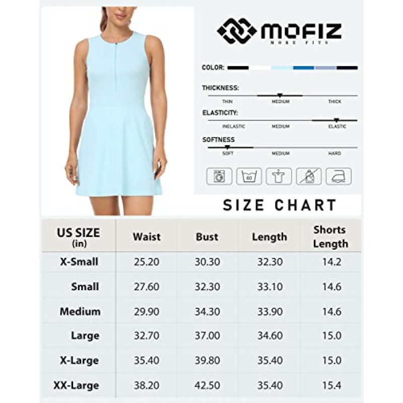 MoFiz 테니스 드레스 여성용 민소매 골프 드레스 내장 반바지와 4개의 포켓 크루넥 운동 운동 드레스