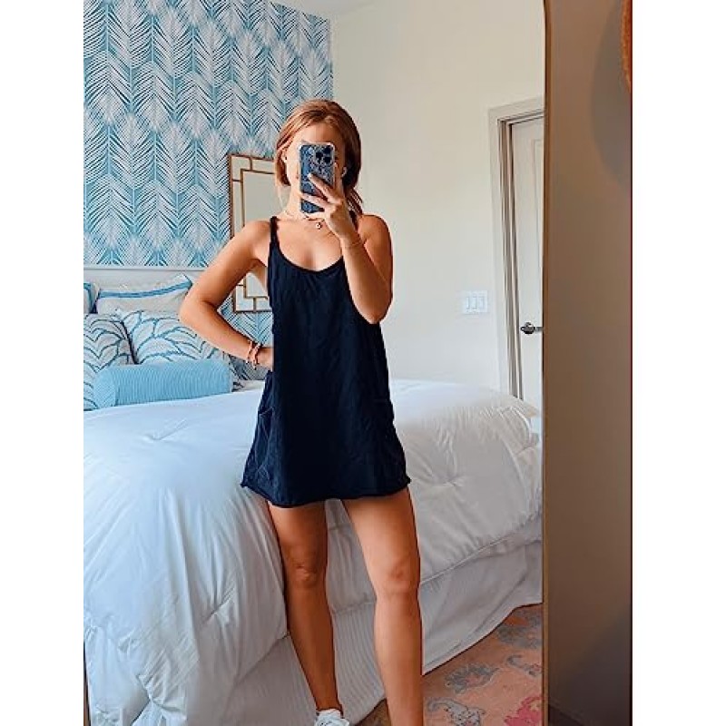 TIQOJE 여성용 민소매 운동용 미니 드레스(반바지 내장) 스파게티 스트랩 골프 드레스