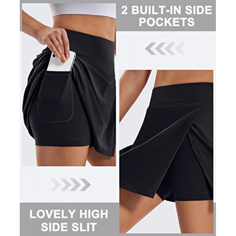 Ewedoos Skort with 슬릿 골프 스커트 여성용 포켓 하이 웨이스트 테니스 스커트 애슬레틱 스커트 러닝 운동 캐주얼